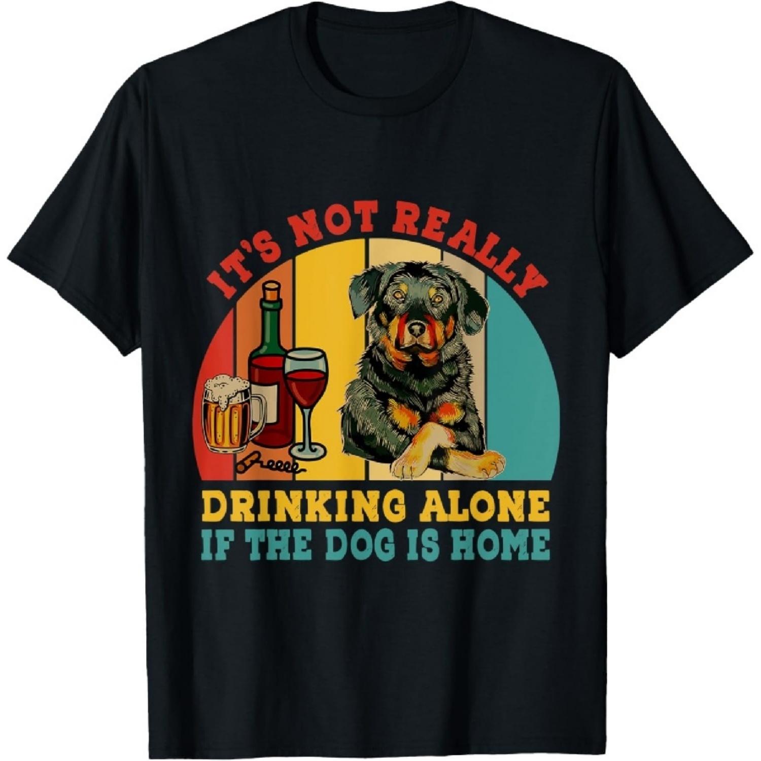 

Vintage Not Really Drinking Alone If Dog Is Home Beauceron T-Shirt XXXXXL чорний
