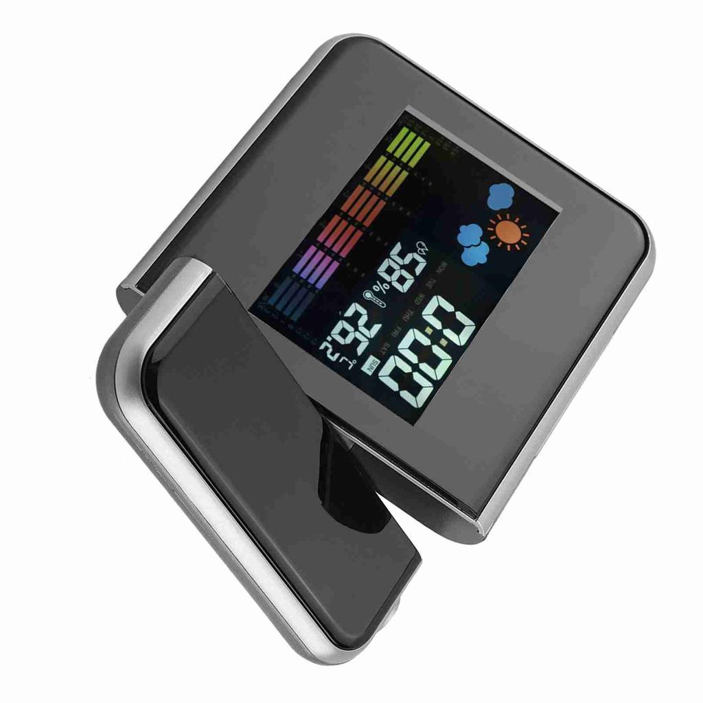 Digital LED Weather Forecast Projector Calendar Humidity Display Alarm Clock(Black)