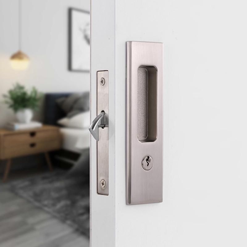 Concealed Sliding Door Lock Recessed Installation Metal Locking Mechanism for Indoor Outdoor Use Bathroom Balcony