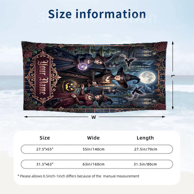 Witchcraft Theme Beach Towel Personalized Custom Name & Text Soft Quick Dry Beach Towel for Swimming Travel