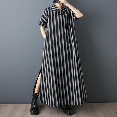 Short Sleeve Plus Size Vintage Stripe New In Dresses for Women Casual Loose Long Summer Dress