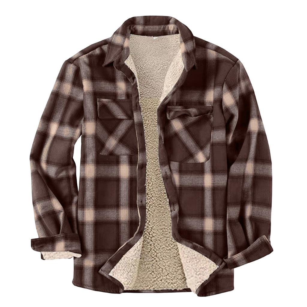 Men's Casual Fashion Plaid Printing Loose Lapel Long Sleeve Shirt Tops Blouse