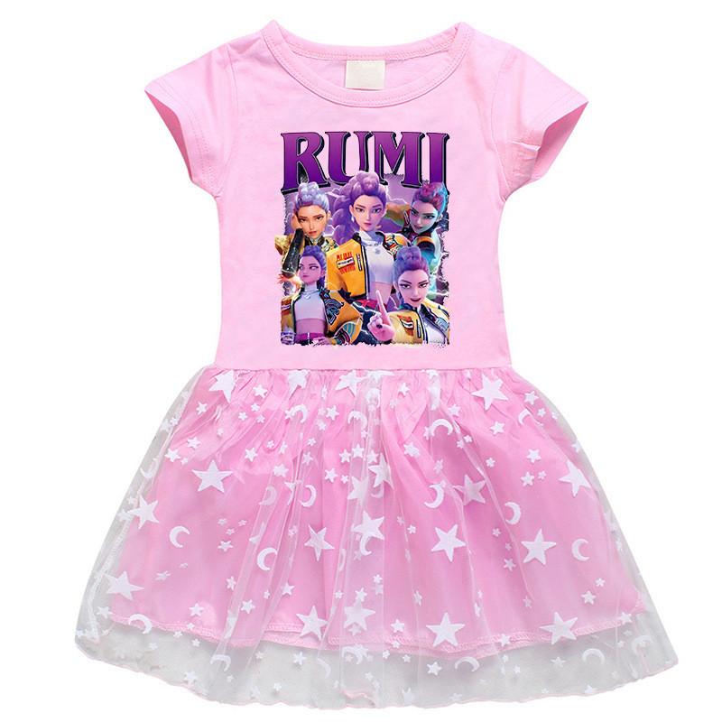 Multi-color Girls Kpop Mira Zoey Rumi Hunters Printed Mesh Dress