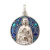 Our Lady of Lourdes Stained Glass Medal Pendant 18mm Made In France Blue