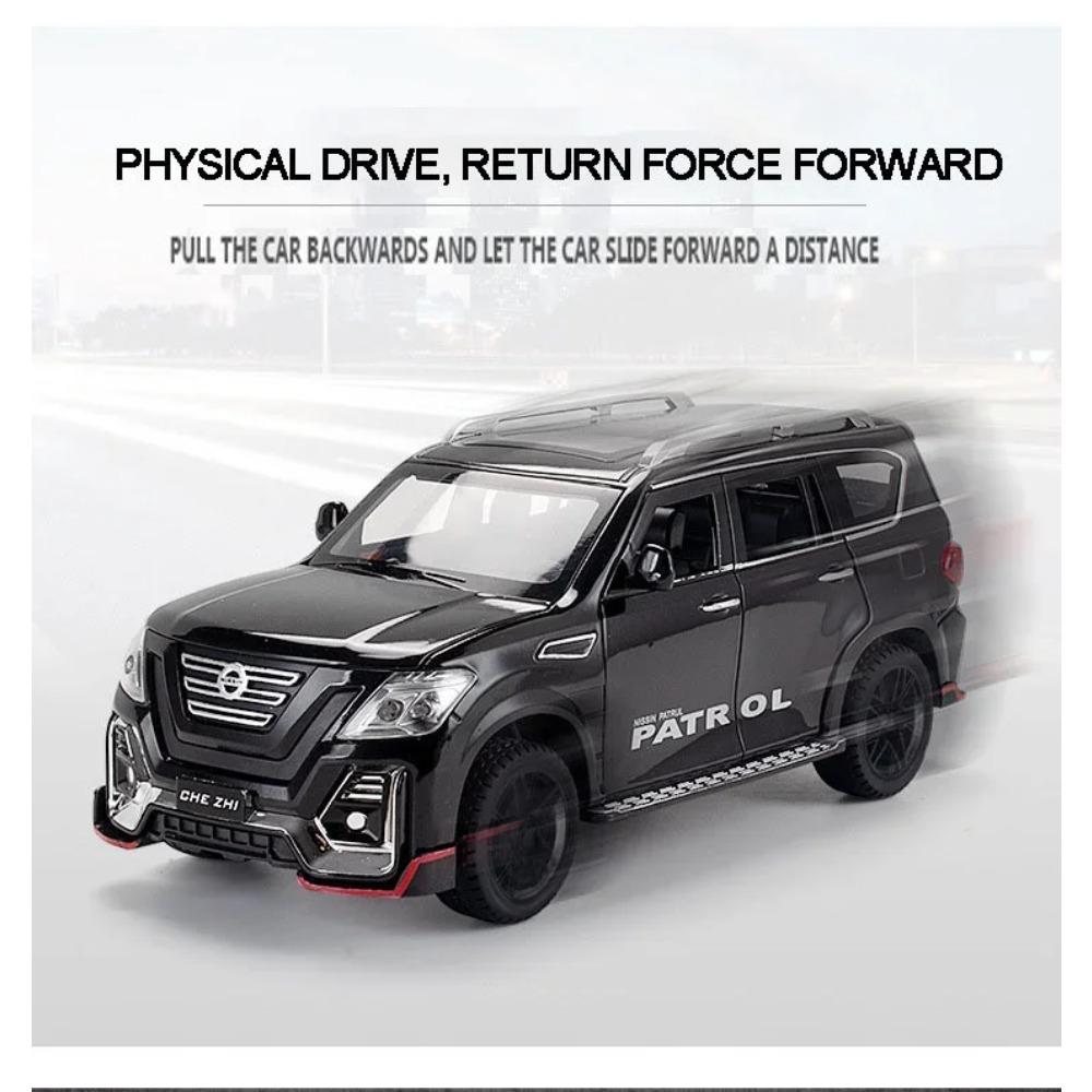 Nissan Patrol, Metall-Druckguss-Geländewagenmodell im Maßstab 1:24, Spielzeug für Jungen, Legierungsmodell mit Sportpaket, 6 Türen zum Öffnen, A303