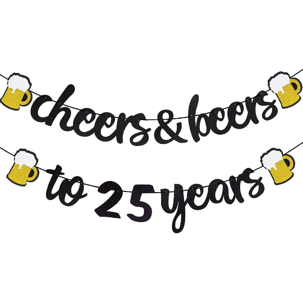 30th Birthday Decorations - Cheers and Beers to 30 Years Banner, Happy 30th Birthday Banner Sign Pre-Strung, Anniversary Party Supplies (Black Gold)