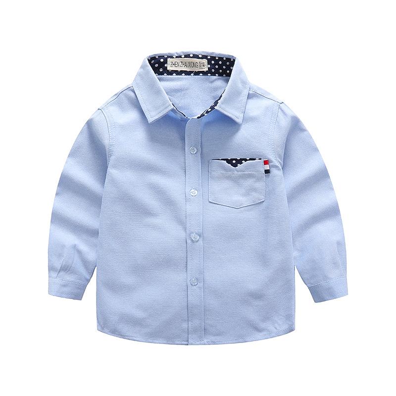 Boys Turn Down Collar Long Sleeve Shirt Casual Button Up Pocket Shirt For Little Boys Daily Outfit