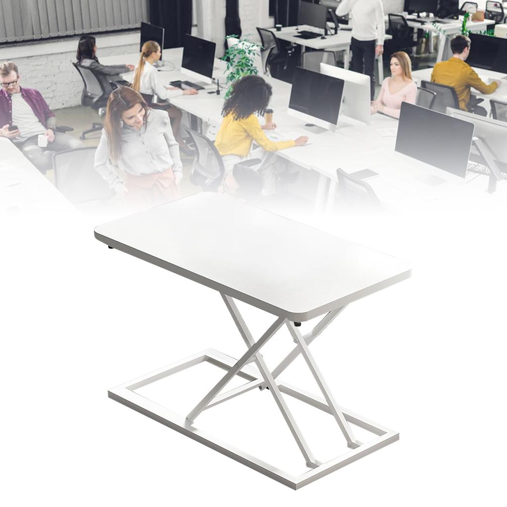 Standing Computer Lift Table 7 Gears Folding Laptop Desk Elevating Frame Mobile Working Table White