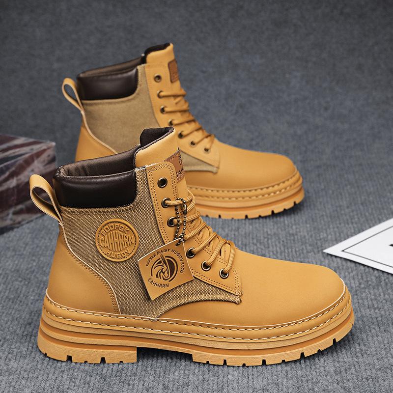 Pánské platformové pracovní rebarborové Martensky podzimní nové vysoké kožené s prošíváním outdoorové sportovní boty pánská obuv