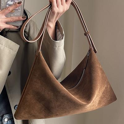 Vintage Suede Tote Bag for Women Autumn Winter New Large Capacity Commute Shoulder Crossbody Bags Fashion Trend Underarm Bags