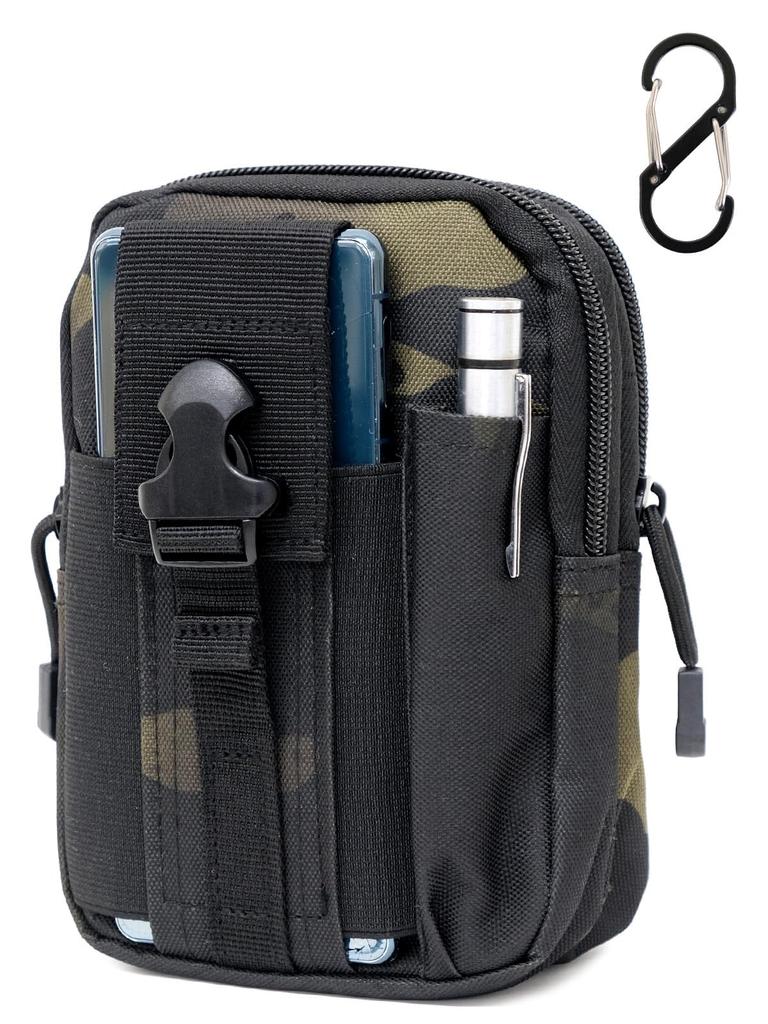 BEEL Pouch with Hip Pouch for Large for Outdoor and Small Item Black Camouflage Multi-functional Carabiner, Bag/Waist Men, Lightweight, Capacity,