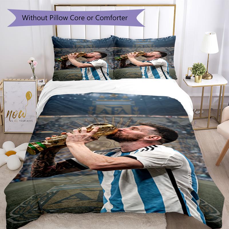 Messi Bedding Set Breathable Duvet Cover with Pillowcases Decorative Bed Linen for Bedroom Home Decoration Birthday Gift