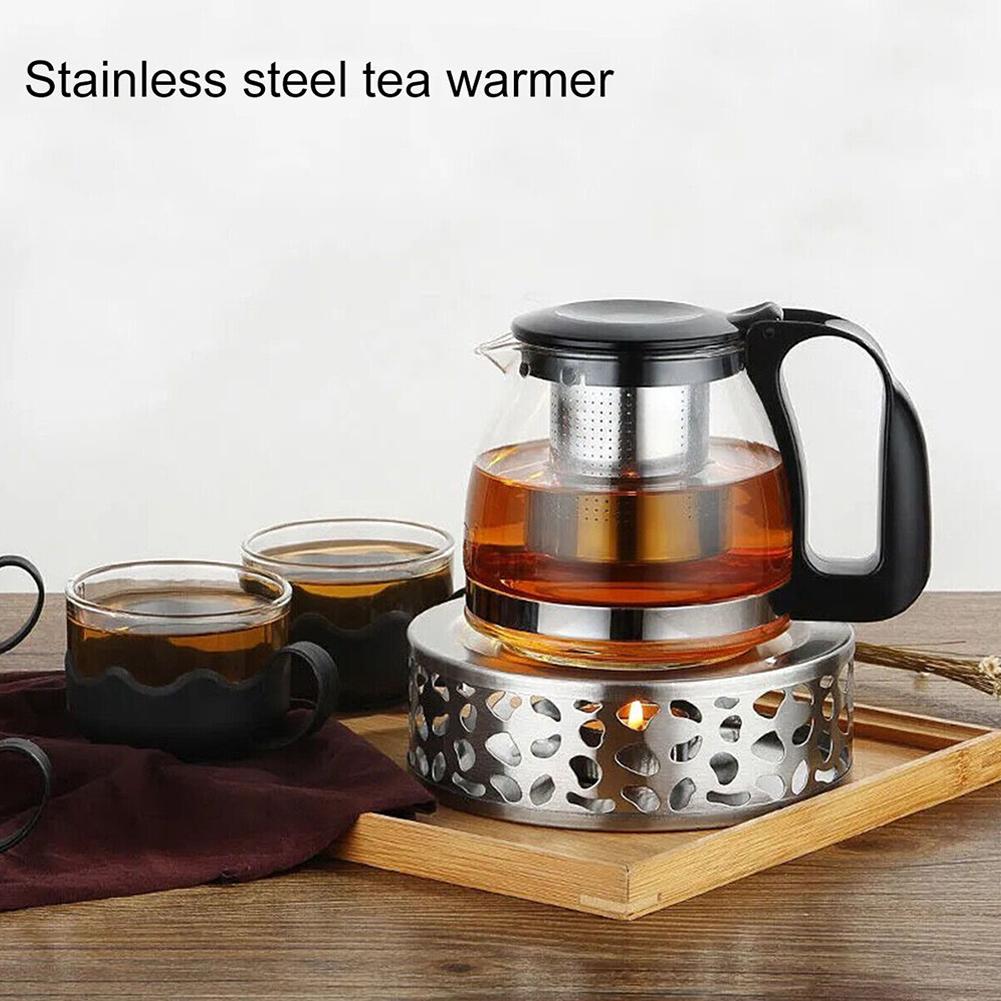 Tea Warmer Household Tea Coffee Milk Stand Round Base Candle Heater Hollow Out Steel Heater Stand For Teapot Cups