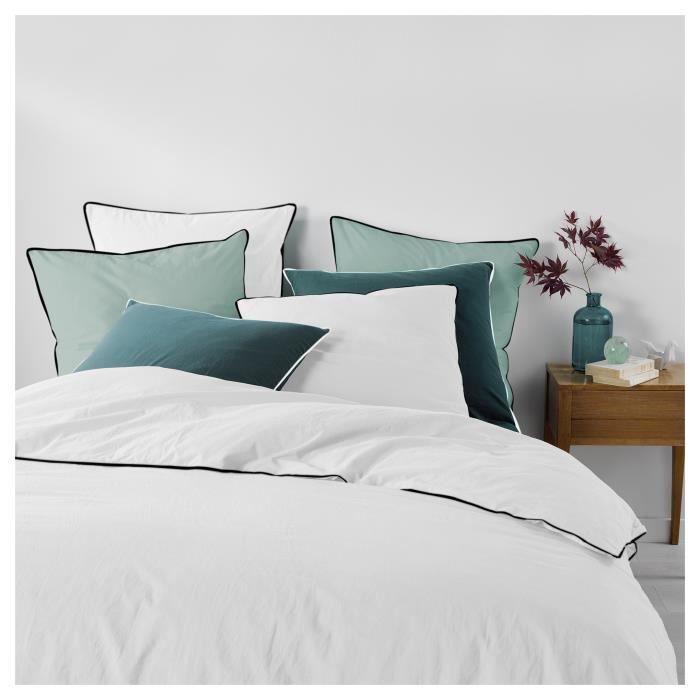 Parure housse de couette - Lanette - 240x220 cm - 100% Coton - 2 Taies - Blanc