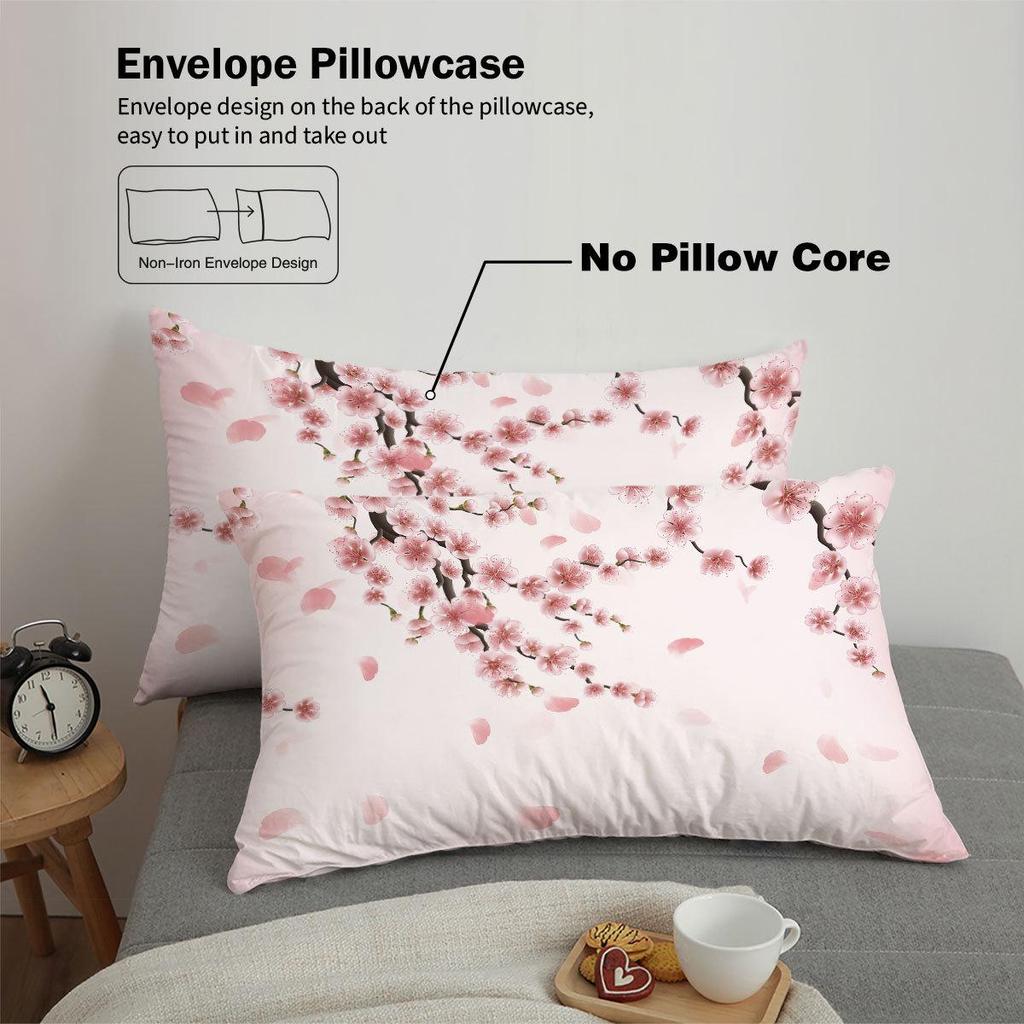 Three-Piece Pink Plum Blossom Brushed Duvet Cover Bedding Set - Custom Patterns Available