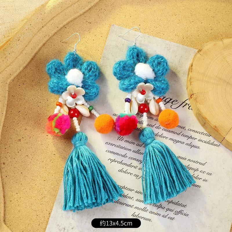 Bohemian retro earrings vacation long contrasting tassel personality temperament earrings women