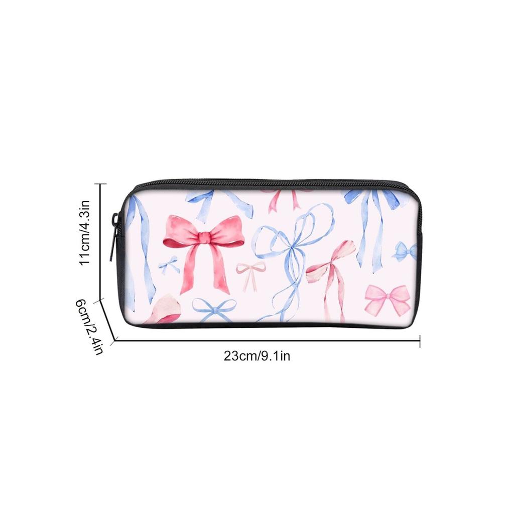 Bow Print Single Layered Pencil Case for Boy/Girls Best Gift Cartoon School Supplies Pencil Pouch for Children