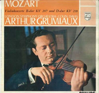 LP Record ARTHUR GRUMIAUX, LONDON SYMPHONY OR - Violinkonzerte B-dur Kv 207 Und D-d A02253L PHILIPS Holland Classical Used