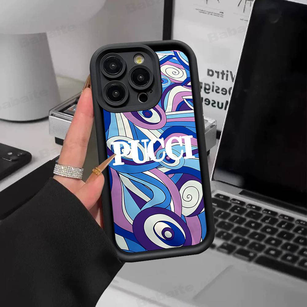 

E-Emilio Logo Pucci Silicone Soft Phone Case For IPhone 17 16 15 14 Plus 13 12 Mini 11 Black Cover iPhone 14 plus