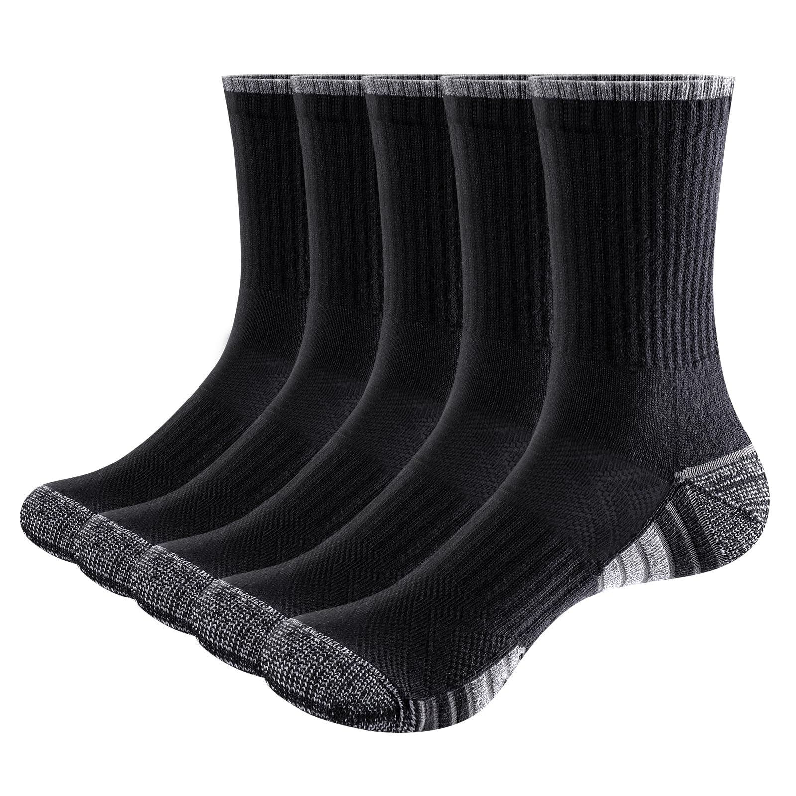 

[YUEDGE] Women s Sports Socks, Black, for Hiking, Work, and Other Activities, Thick, Cushioned, Crew Length, Combed Cotton, Sweat-Absorbing, Odor-Resi