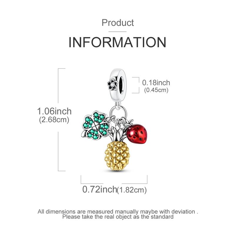 Charms Copper Lucky Clover Pineapple Strawberry Pendants Fit Charms Plata Original Bracelet Beads Women Jewellery Making