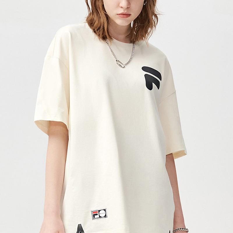 Fila Fusion Sports Lifestyle Series Ss22 Retro Solid Color Logo Print Short Sleeve T-Shirt Unisex Tops White T11U126101BIV
