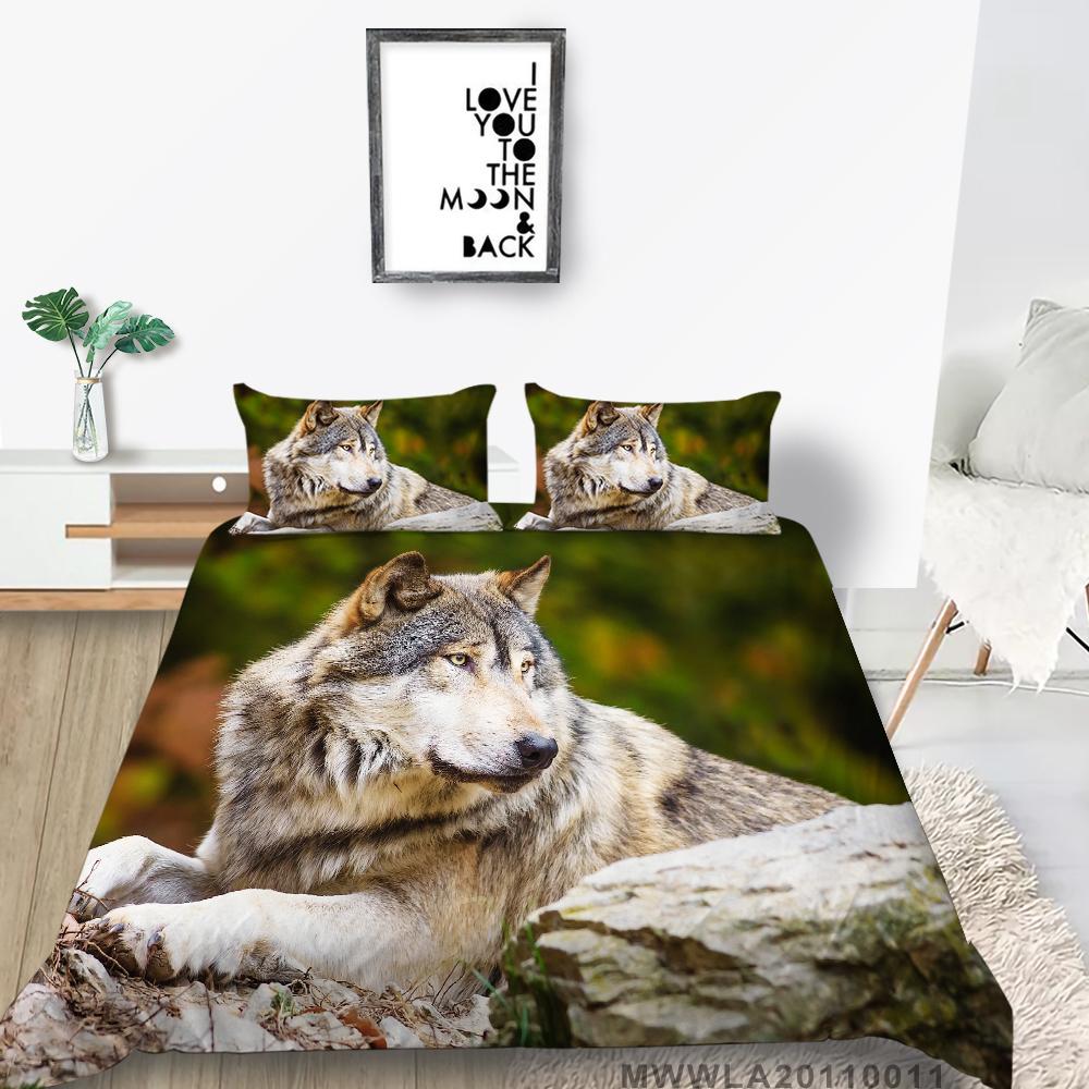 Wolf Print Povlečení Povlečení Povlečení Povlečení Povlak na přikrývku Povlak na polštář Prostěradlo/Dvoudílná královská 2/3dílná dekorace do ložnice