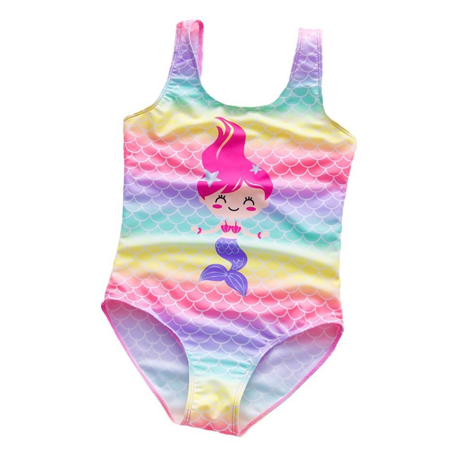 Colorful Gradient Mermaid One-Piece Swimsuit for Girls