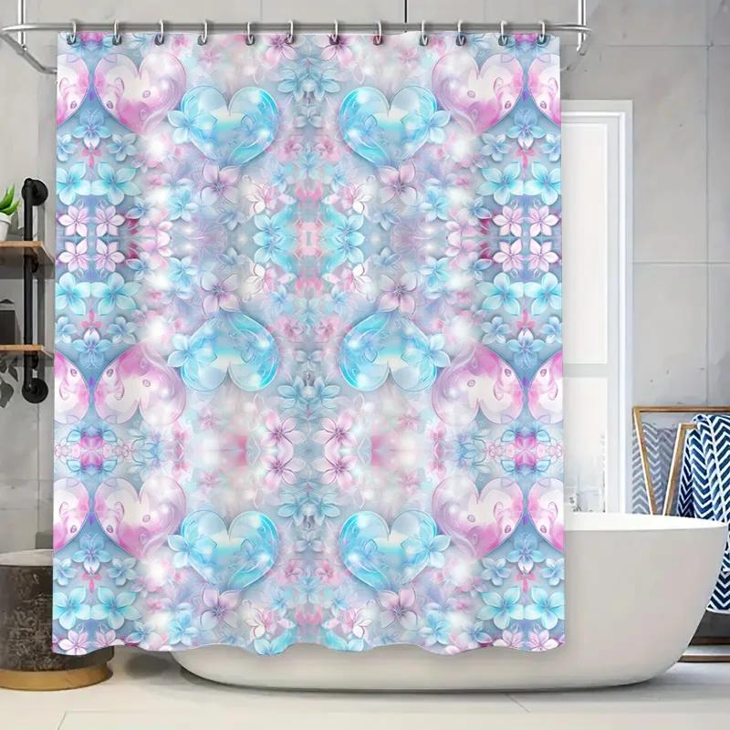 

GAEPink Blue Floral Shower Curtain Waterproof Decorative Bathroom Liner Home Improvement 90x180cm