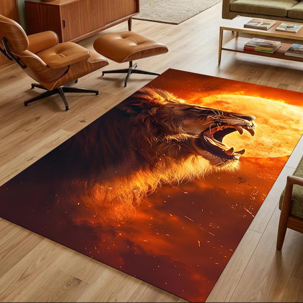 Lion Family Bonding Moment Non-Slip Home Carpet Design for Office Decor Living Room Gift