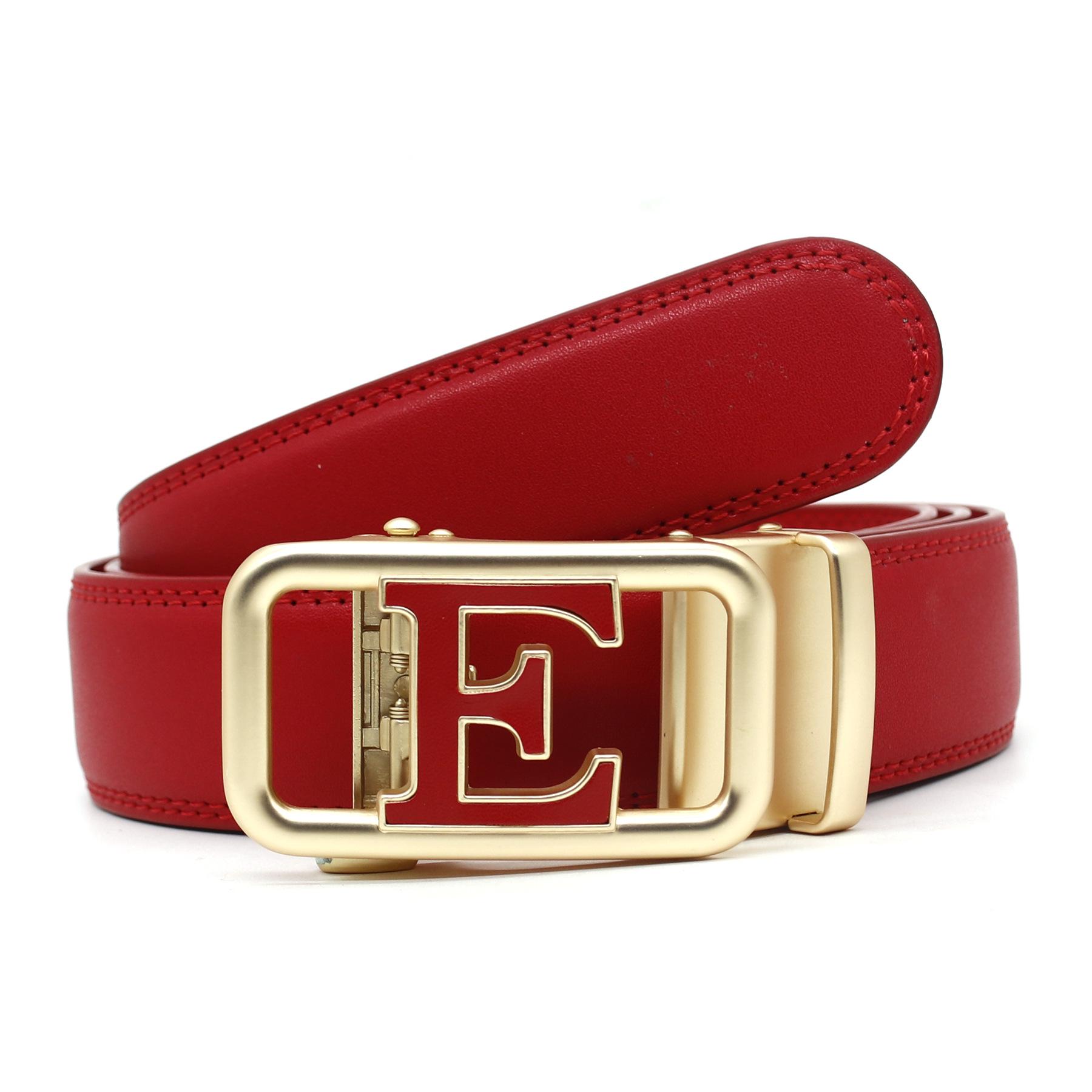 

Men s Genuine Leather Belt with Automatic Letter Buckle - 10 Versatile Colors for Business and Casual Wear 125 cm червоний