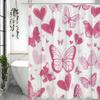 Valentine's Day Pink Butterfly Heart Shower Curtain, Bathroom Decorative Shower Curtain, Waterproof Shower Curtain with Hooks