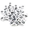 6x6mm Black Letter Beads On White Acrylic Squares for DIY Jewelry and Creative Accessories