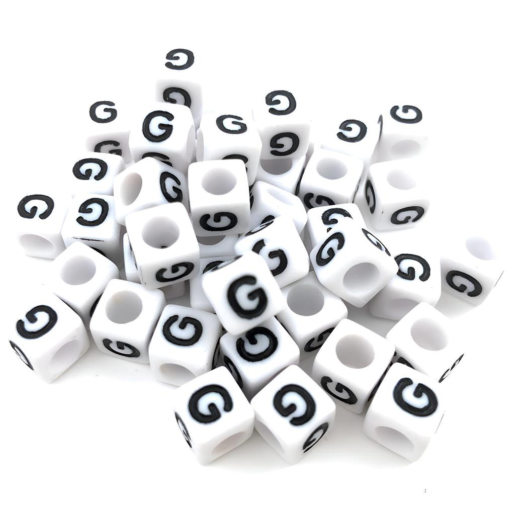 6x6mm Black Letter Beads On White Acrylic Squares for DIY Jewelry and Creative Accessories