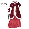Women Christmas Dress Santa Cosplay Off Shoulder Color Matching Retro Yoyal Style with Belt And Hat A-line Performance Party Festive Costume