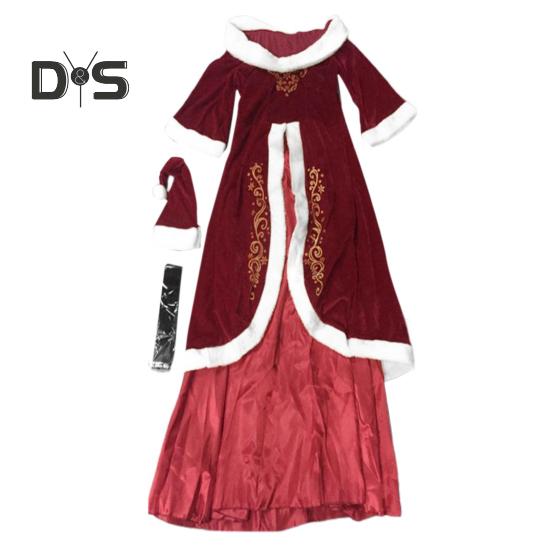 Women Christmas Dress Santa Cosplay Off Shoulder Color Matching Retro Yoyal Style with Belt And Hat A-line Performance Party Festive Costume