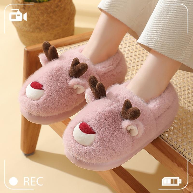 Elk Cotton Shoes Autumn and Winter Home Indoor Non-slip Warm Cartoon Children's Parent-child Cotton Shoes Christmas Couple Bag and Cotton Shoes