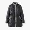 Mid-length Leather Women's Winter Stand-up Collar Padded Jacket Fashion Thickened Waist Warm Padded Jacket