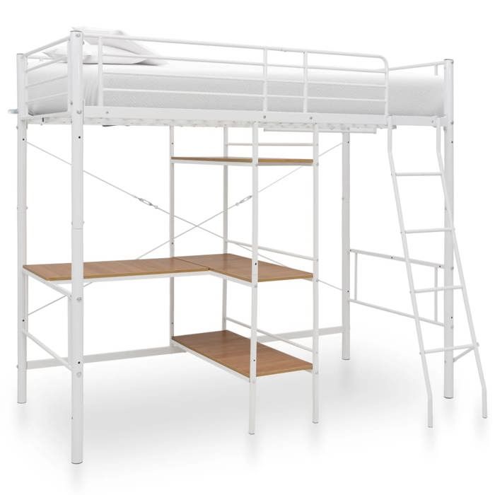 VidaXL Lit superposé avec cadre de table Blanc Métal 90x200 cm