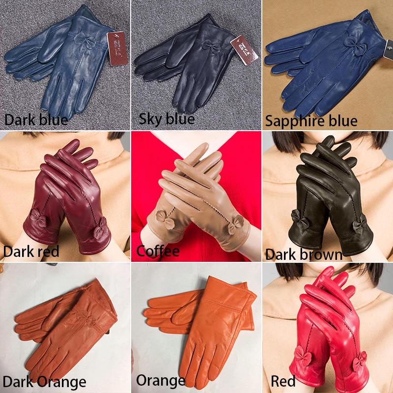 Gants en cuir pour femmes, couleur unie, gants de Protection chauds, accessoires d'extérieur, automne et hiver