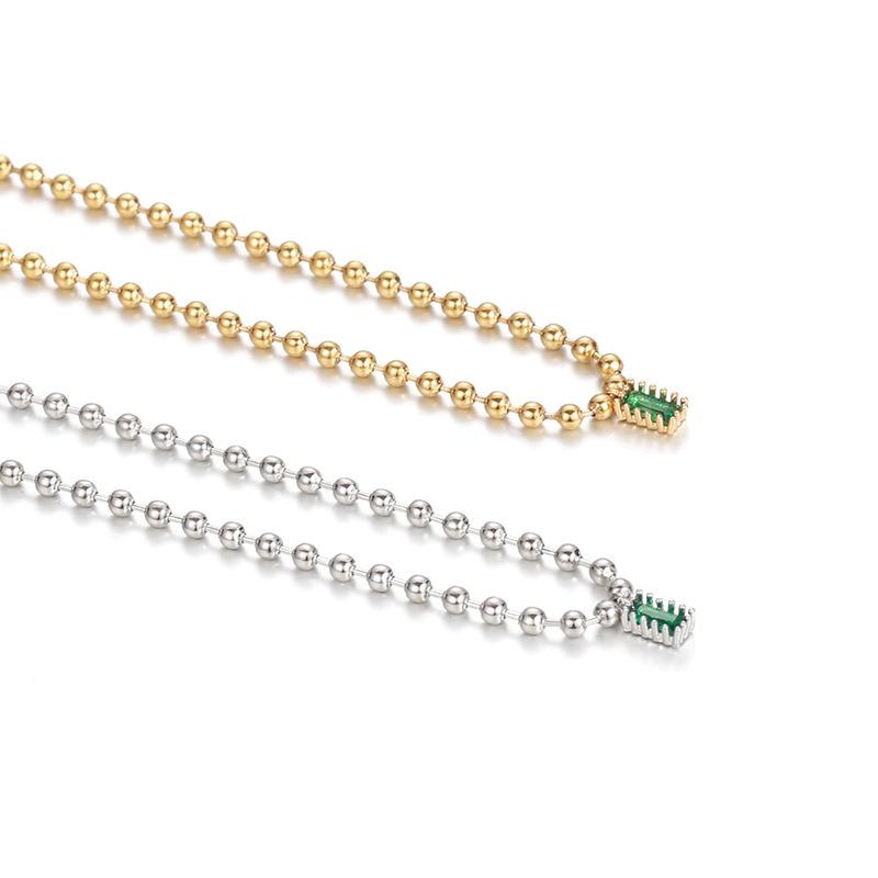 Lanț rotund de mărgele, colier cu zircon pătrat de smarald, stil forestier, rafinat, atmosferic, retro, frumos și proaspăt colier pentru femei