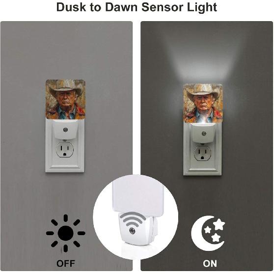 Trump Cowboy Hat Led Night Light Auto Sensor Dusk To Dawn Night Light Plug In Indoor Decorative Nightlights for Bedroom Bedroom Hallway Baby'S Room
