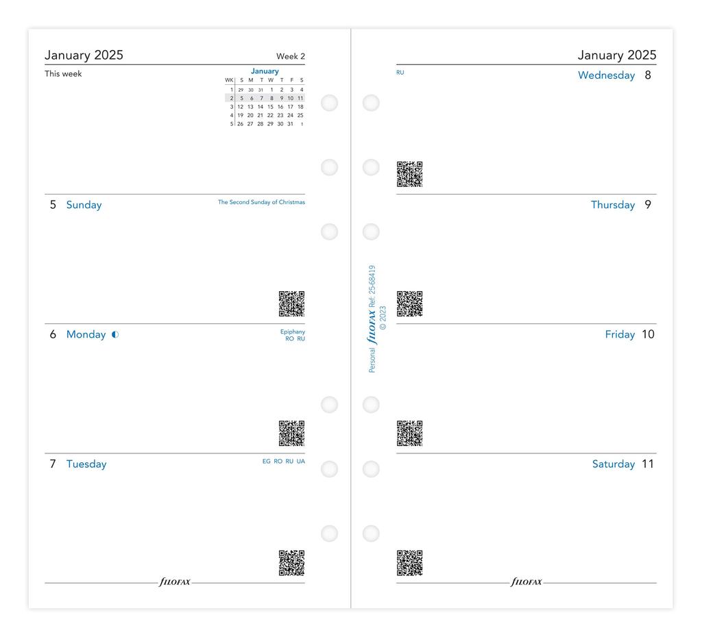 Filofax System Planner Refill, 2025, January Start, Bible Weekly, White, 25-68419, Officially Imported