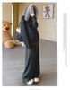Autumn/Winter Ribbed Zipper Hoodie & Wide-Leg Pants Maternity Set
