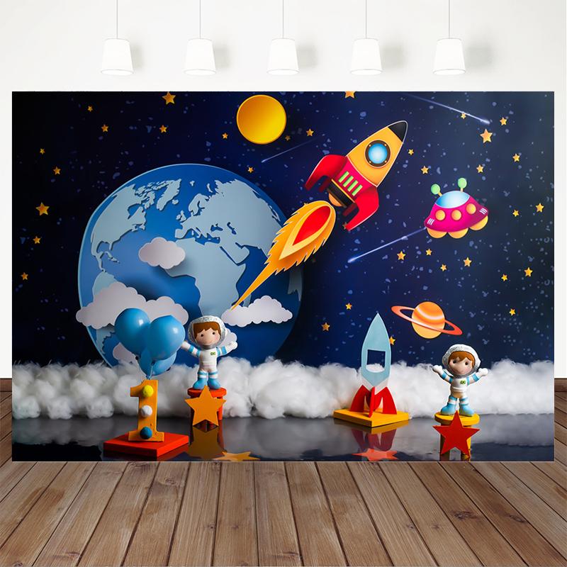Rocket Space Backdrop For Photography Earth Stars Photo Baby Shower Child Birthday Background Decor Newborn Kid Party Backdrops