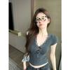 Tshirt For Women Summer Lace Panel Vneck Short Sleeve With Bow Embroidery Oversize Style