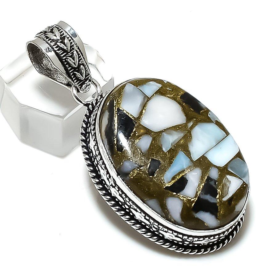 Jaspe Zèbre Pierre Gemme Fait Main Argent Sterling 925 Bijou Pendentif 2.09" S5R99