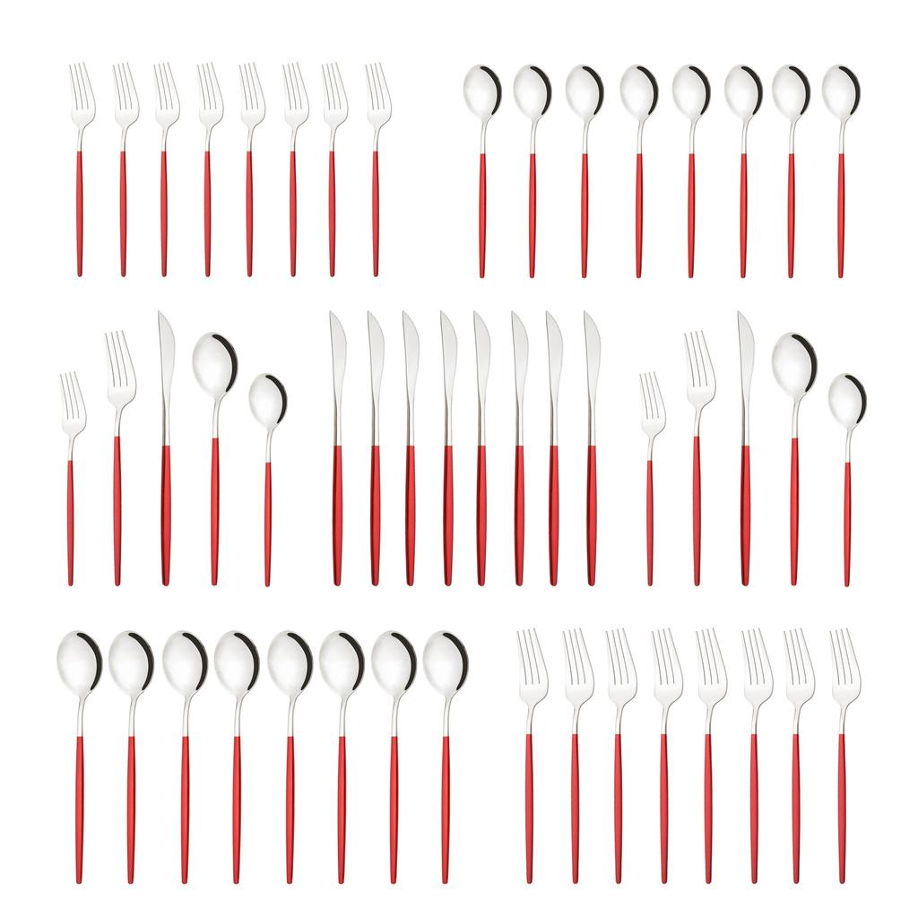 10People Black Silver Flatware Cutlery Set Knife Dessert Fork Spoon Dinnerware Stainless Steel Tableware Set Party Kitchen Tool