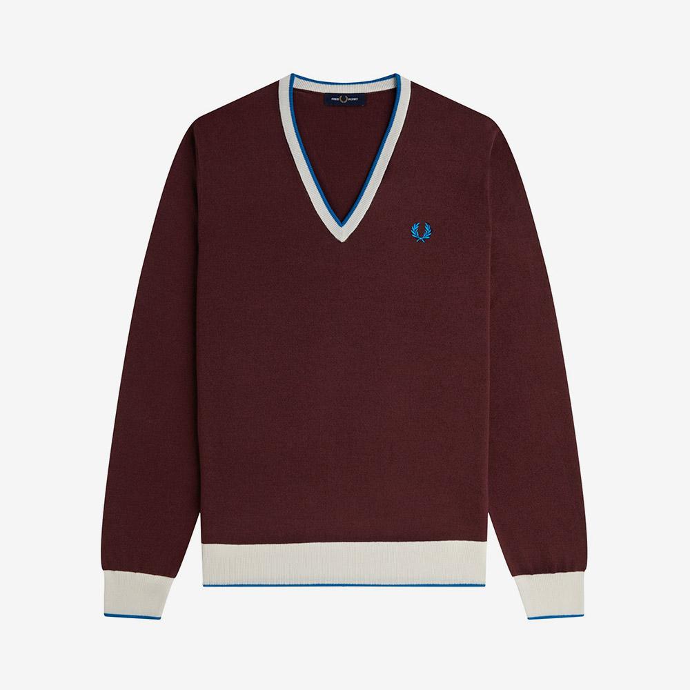 FRED PERRY [Sharp] Contrast Tip Knit - Oxblood Afpm253K316-597