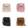 Color Tassel Solid Vintage Pu Water Bucket Handbag Fringe Details Women Fashion